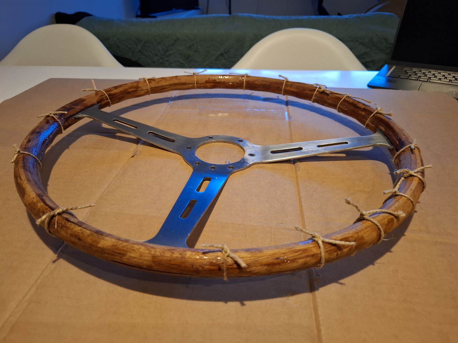 Clamped with twine all around