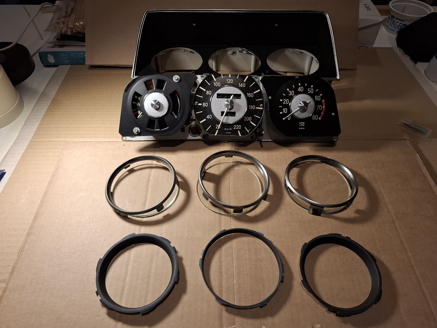 All the rings and gauges, ready to go back together