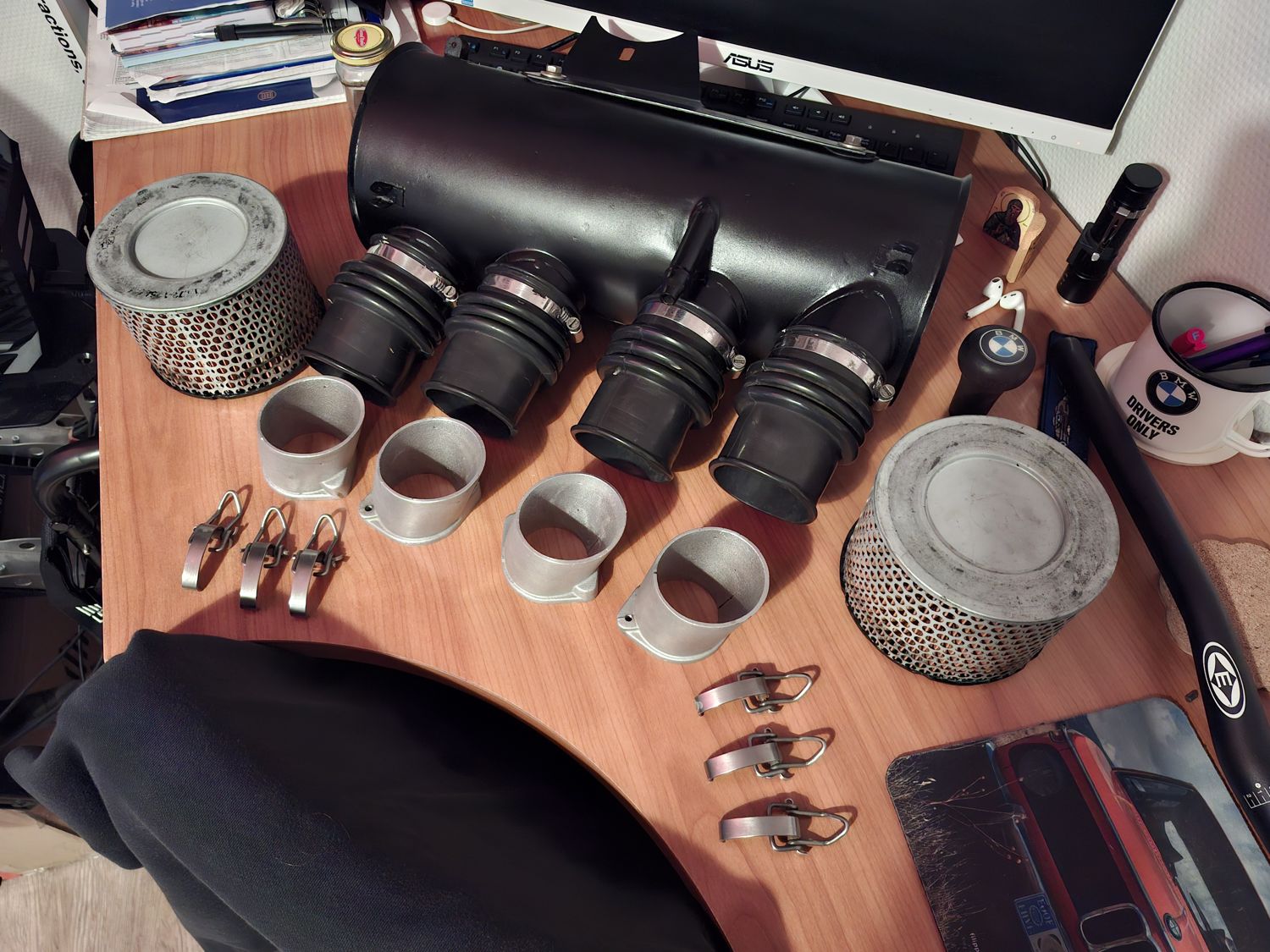 Hardware and filters ready for assembly